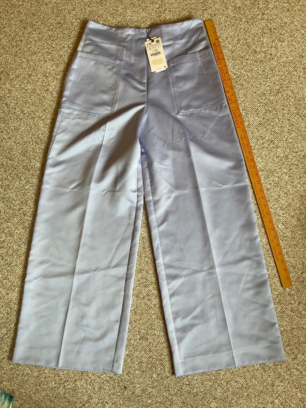 NWT ZARA High-Rise Satin Wide Leg Pants Light Peri Pocket Large